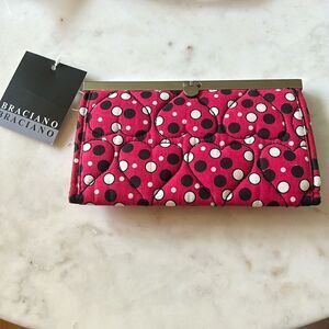 New‎ Braciano red polka dot quilted fabric large wallet clutch